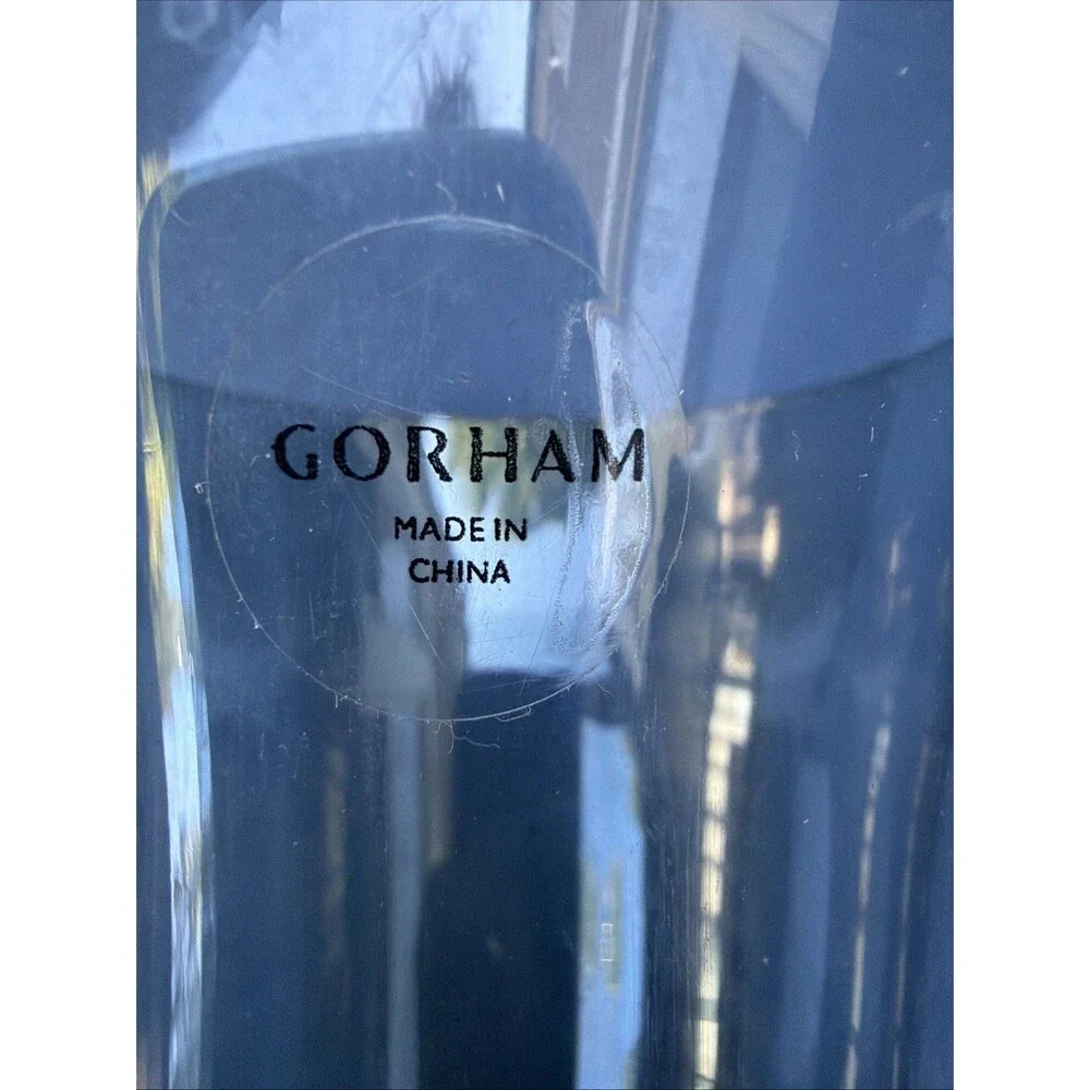 Blue Gorham Crystal Goblets Clear Crackle Stem Blown Glass Set of 4